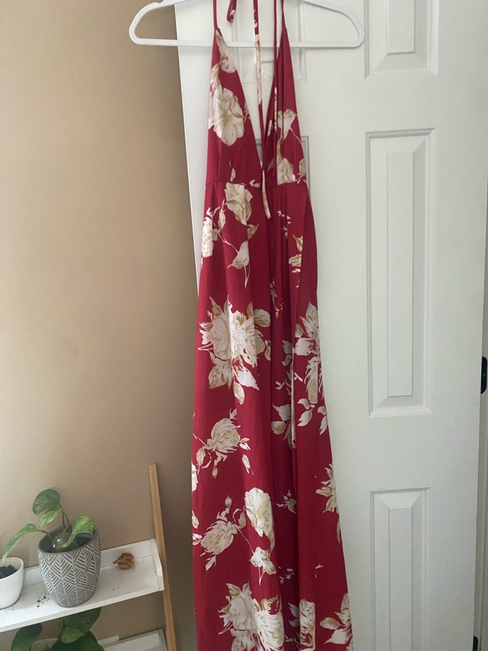 Red Floral Halter Dress
